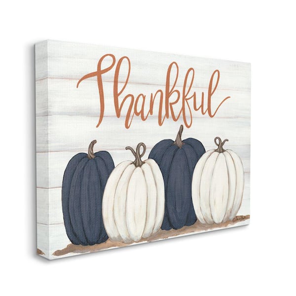 Stupell Industries "Autumn Farm Pumpkin Harvest with Thankful Phrase" by Sarah Baker Unframed Country Canvas Wall Art Print 24 in. x 30 in.