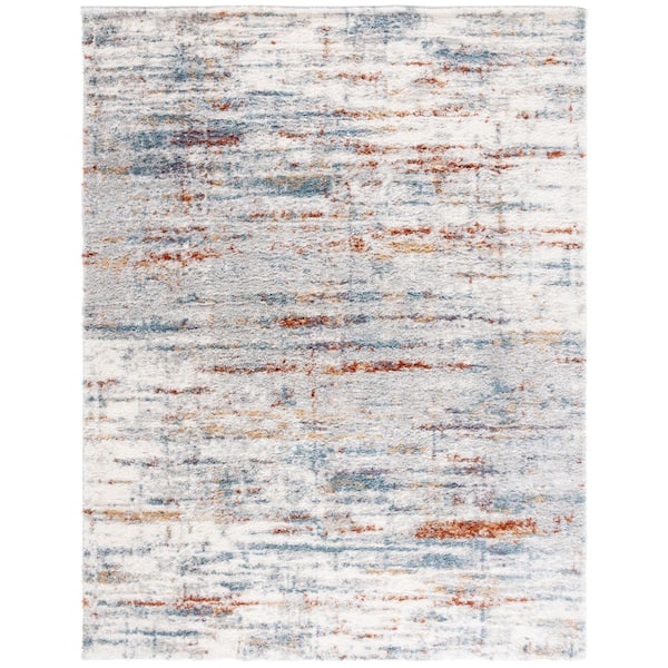 Berber Shag 10 ft. x 14 ft. Blue Rust/Ivory Marle Striped Area Rug