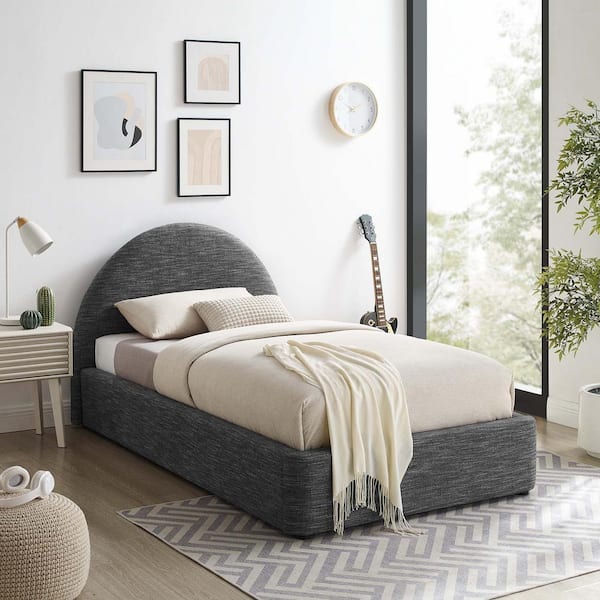 MODWAY Resort Gray Arched Round Wood Frame Twin Platform Bed With Upholstered Fabric