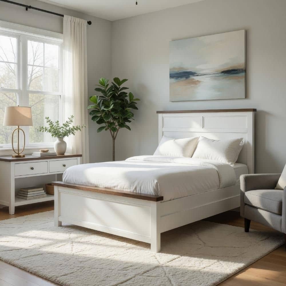 Tela White Wood Frame Twin Size Panel Bed with Reeded Headboard price history on PriceWatchPro