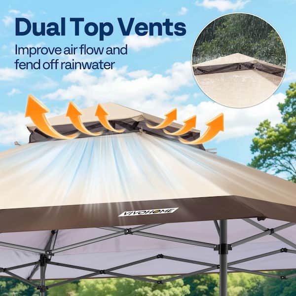 VIVOHOME 13 ft. x 13 ft. Double-Tiered Roof Portable Beige Pop Up