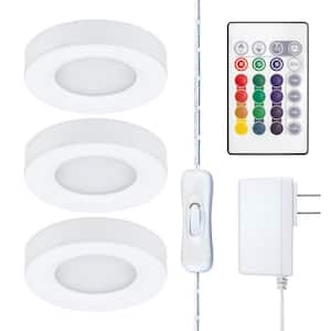 Multi-Color Plug-In Dimmable Color Changing Integrated LED Puck Light Kit (3-Pack)