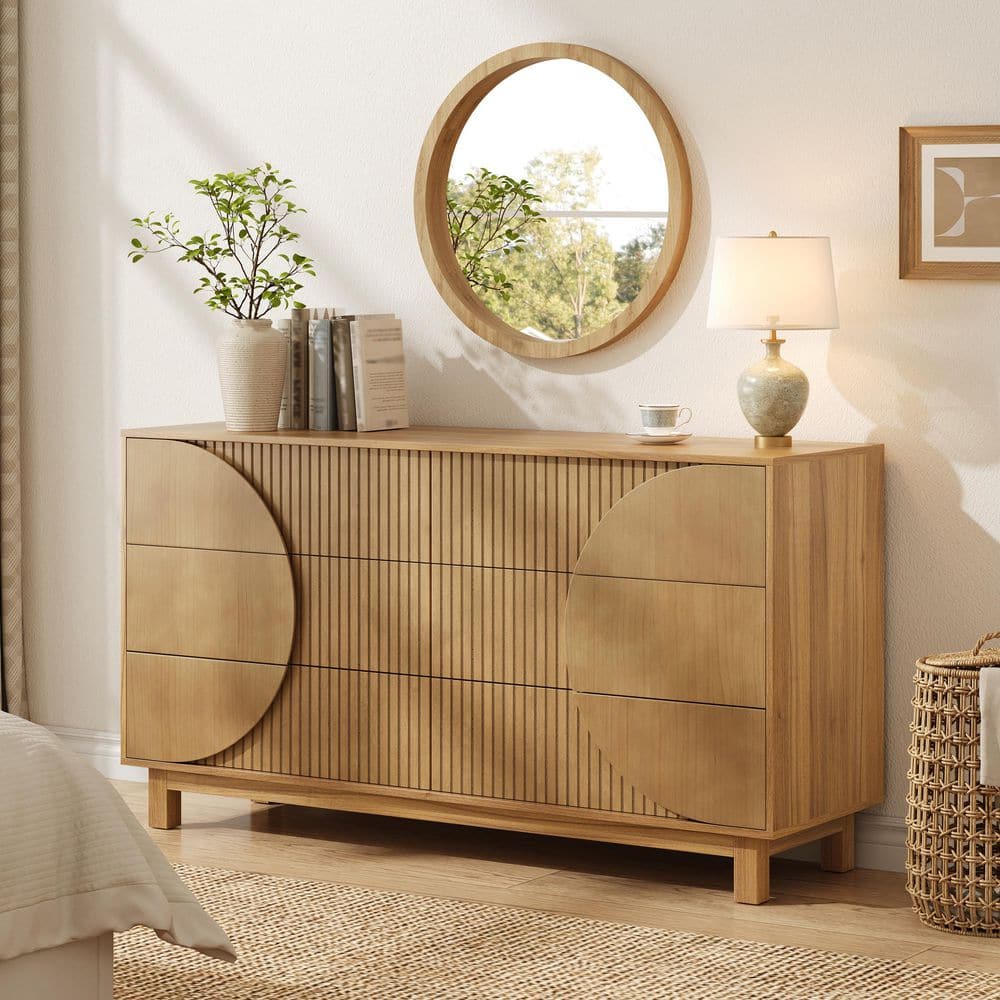 Harper & Bright Designs Modern Brown 6-Drawer Fluted Dresser 60 in ...