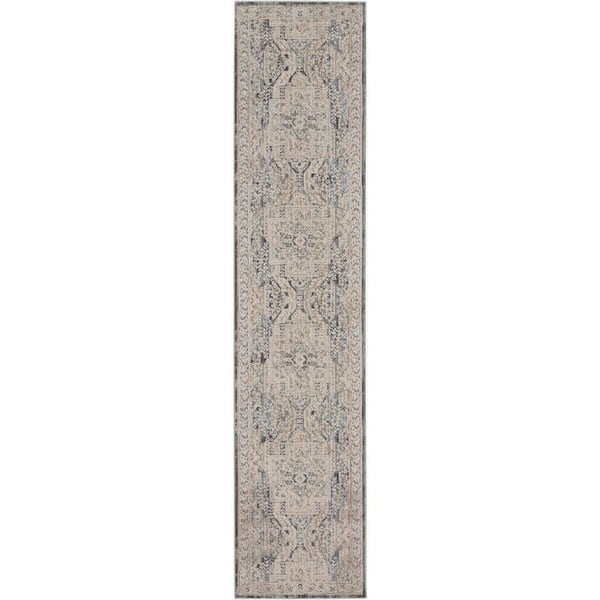 Nyle Ivory Charcoal 2 ft. x 8 ft. Vintage Persian Kitchen Runner Area Rug