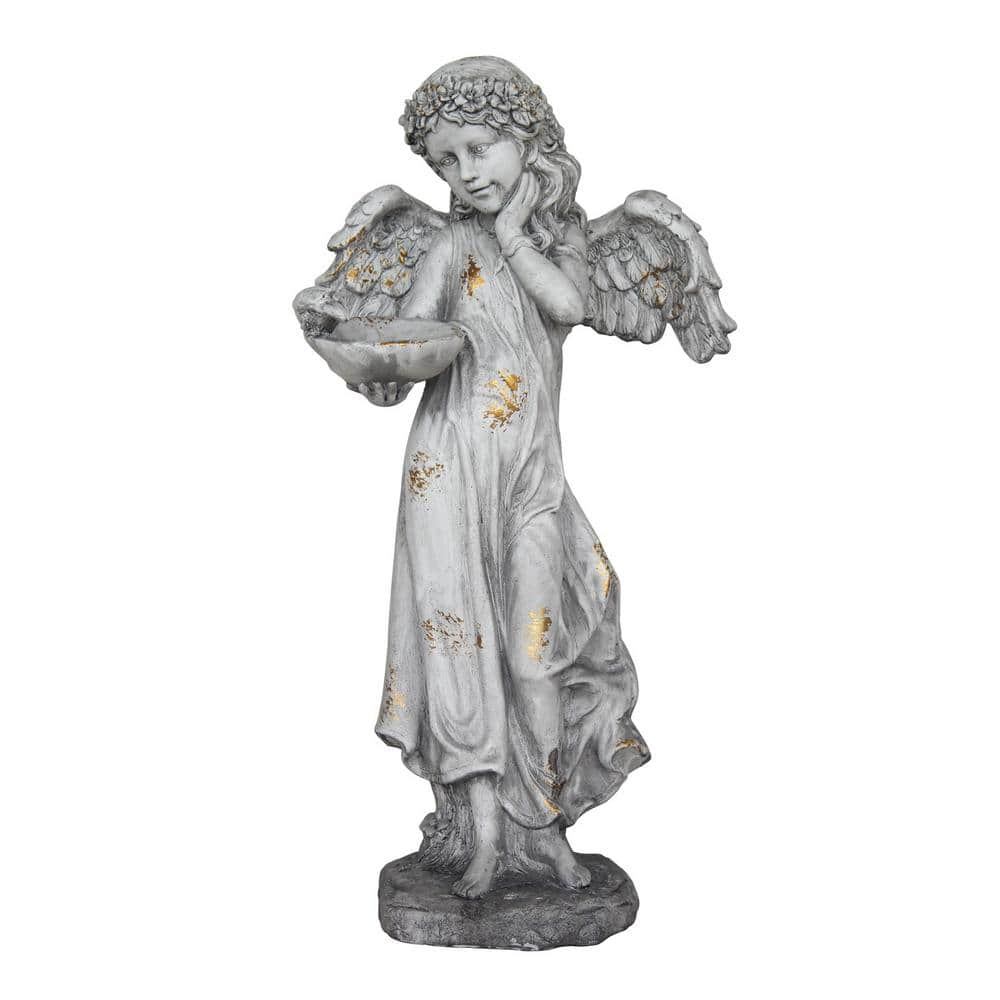 Zaer Ltd. Magnesium Angel Birdbath Statue in Antique Grey ZR200088-GY ...