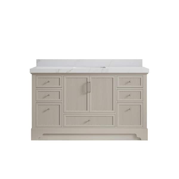 Willow Collections Alys 60 in. W x 22 in. D x 36 in. H Single Sink Bath Vanity in Fine Grain with 2 in. Calacatta Sienna Quartz Top