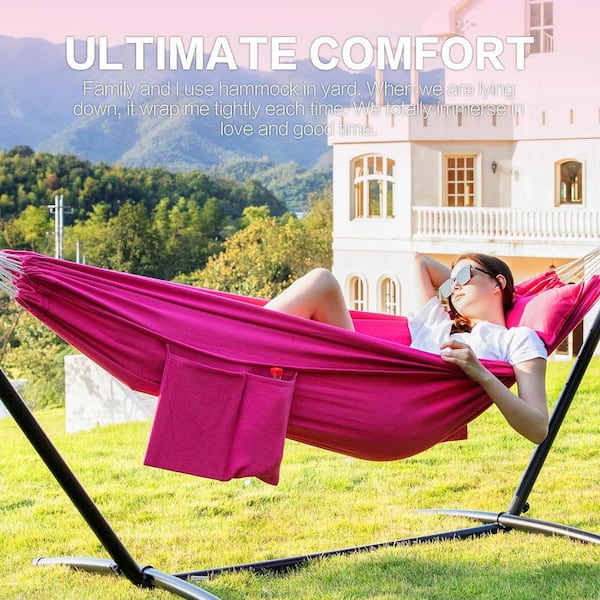 9 ft. 2 Person Heavy Duty Double Hammock with Space Saving Steel Stand 450 lbs. Capacity and Carrying Bag in Rose Pink H2PH005OT286 The Home Depot