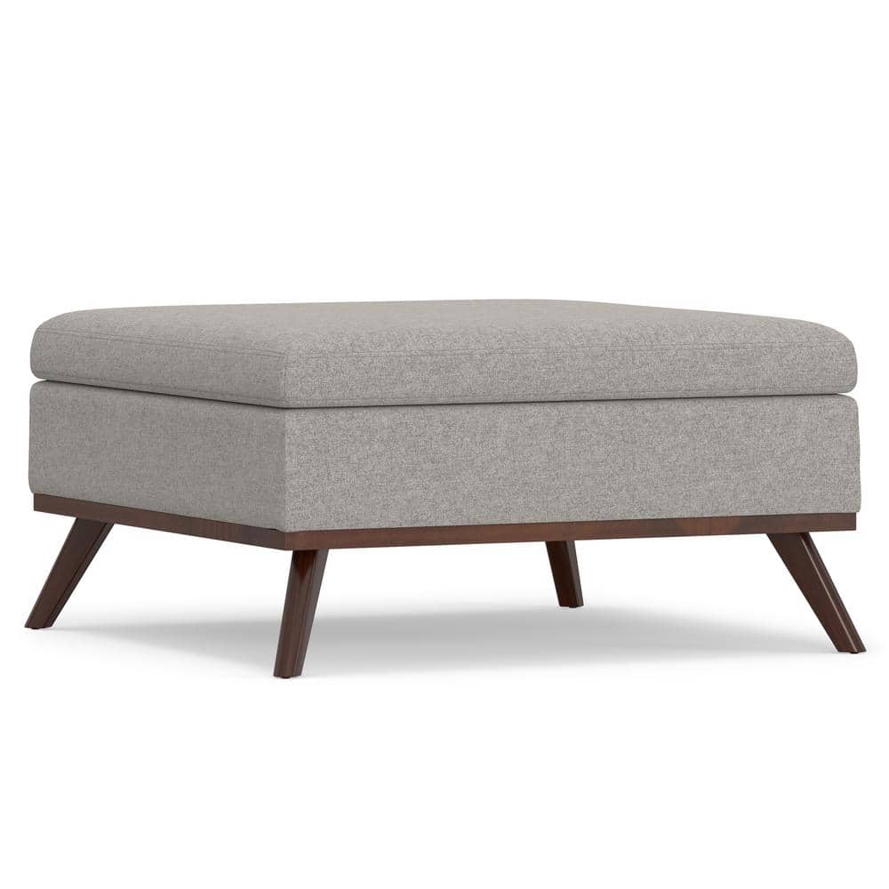 Cloud Gray Upholstered Storage Ottoman with Solid Wood Legs