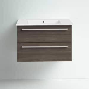 Silhouette 30 in. W x 18 in. D x 20in. H S/Sink Wall Bath Vanity in Zambukka with White Cultured Marble Top in White