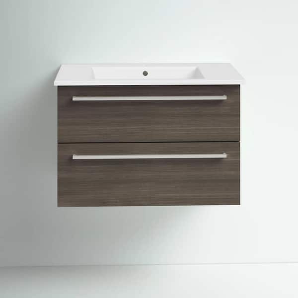 Cutler Kitchen and Bath Silhouette 30 in. W x 18 in. D x 20in. H S/Sink Wall Bath Vanity in Zambukka with White Cultured Marble Top in White