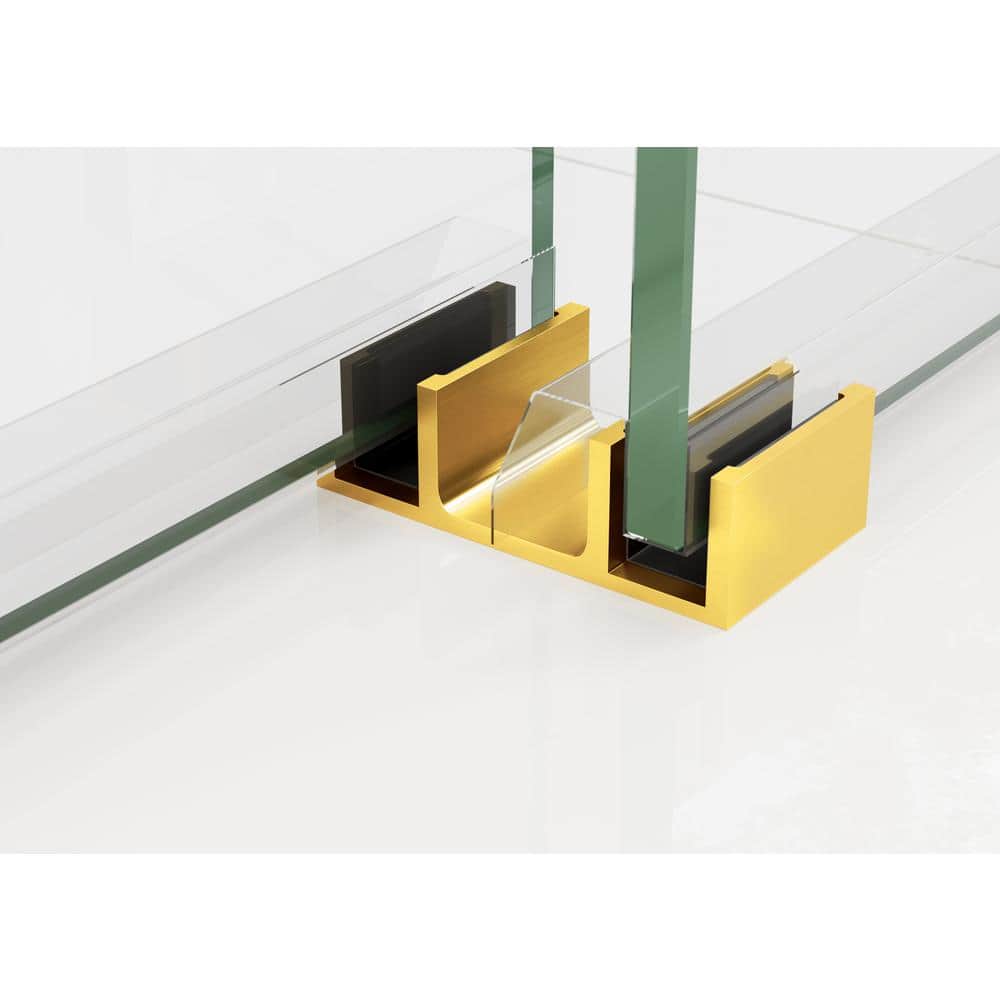 Polaris Frameless Satin Brass Sliding Bathtub Door 60 x 66 in.