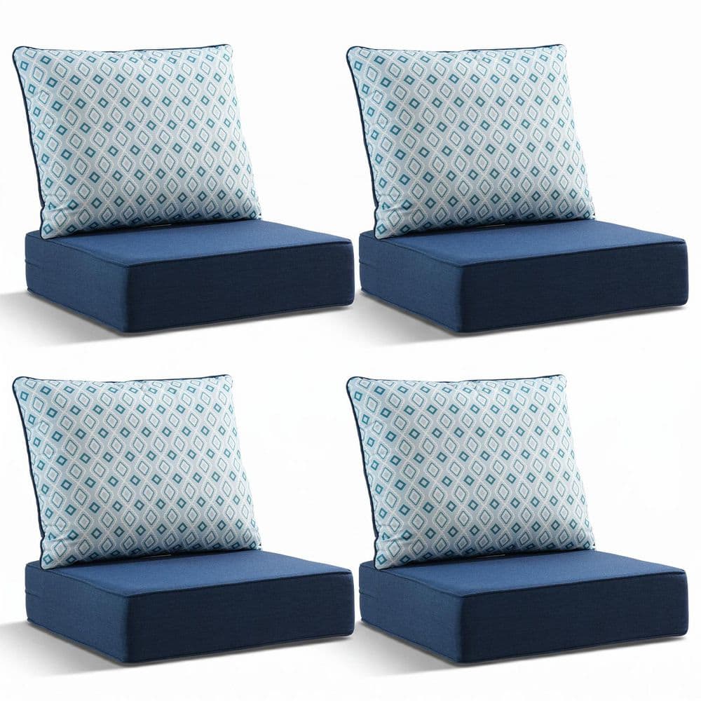 Duraolex 22in. W x 24in. D x 6in. Thick 8-Piece Deep Seating Outdoor Lounge Chair Olefin Cushion, Blue/Diamond Geo price history on PriceWatchPro