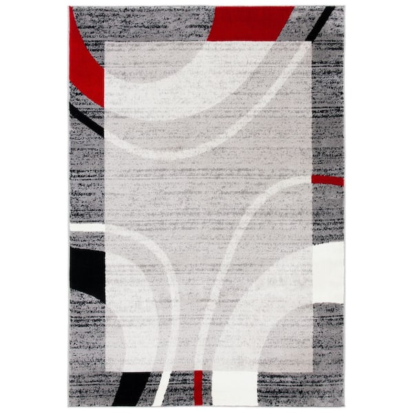 Skyler 5 ft. x 8 ft. Gray/Red Geometric Border Area Rug
