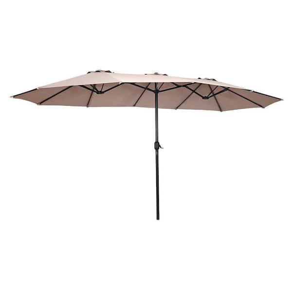 ANGELES HOME 15 ft. Steel Market Double-Sided Patio Umbrella in Beige