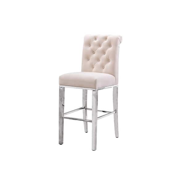 Best Quality Furniture Dixie 29 in. H Upholstered Cream Velvet Full Back Metal Frame Barstool With Stainless Steel Legs (Set of 2)