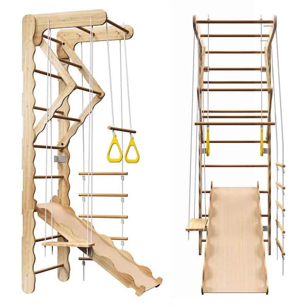 Quentar Ladder Wall Gym, Indoor Kids Pikler Triangle Set Foldable Wooden Toddler Climbing Toys, Ladder Climbing Gym