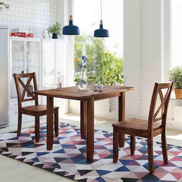 Polibi 3-Piece Brown Wood Top Dining Room Set Seats 2