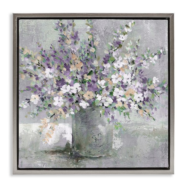 Stupell Industries Blossoming Aster Flower Bouquet by Carol Robinson 1-Piece Gray Floater Frame Nature Graphic Art print 18 in. x 18 in.
