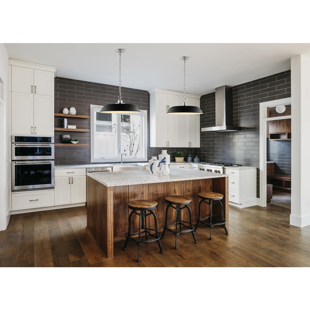 Colony Modern Matte Black and Polished Nickel Dome Pendant Light