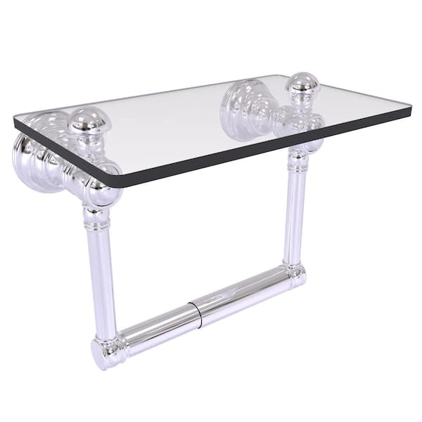 Allied Brass Carolina Collection Wall Mounted Toilet Paper Holder in Polished Chrome with Glass Shelf