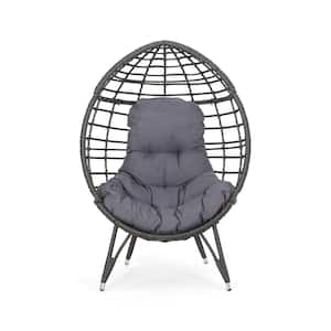 Santino Grey Removable Cushions Faux Rattan Outdoor Lounge Chair with Dark Grey Cushion