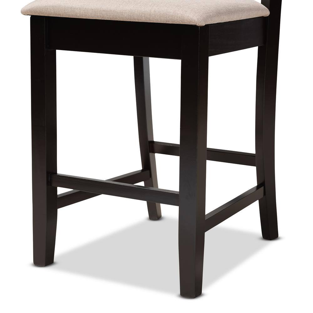 Nicolette Sand and Dark Brown Wood Counter Stool Set with Intricate Backrest Design