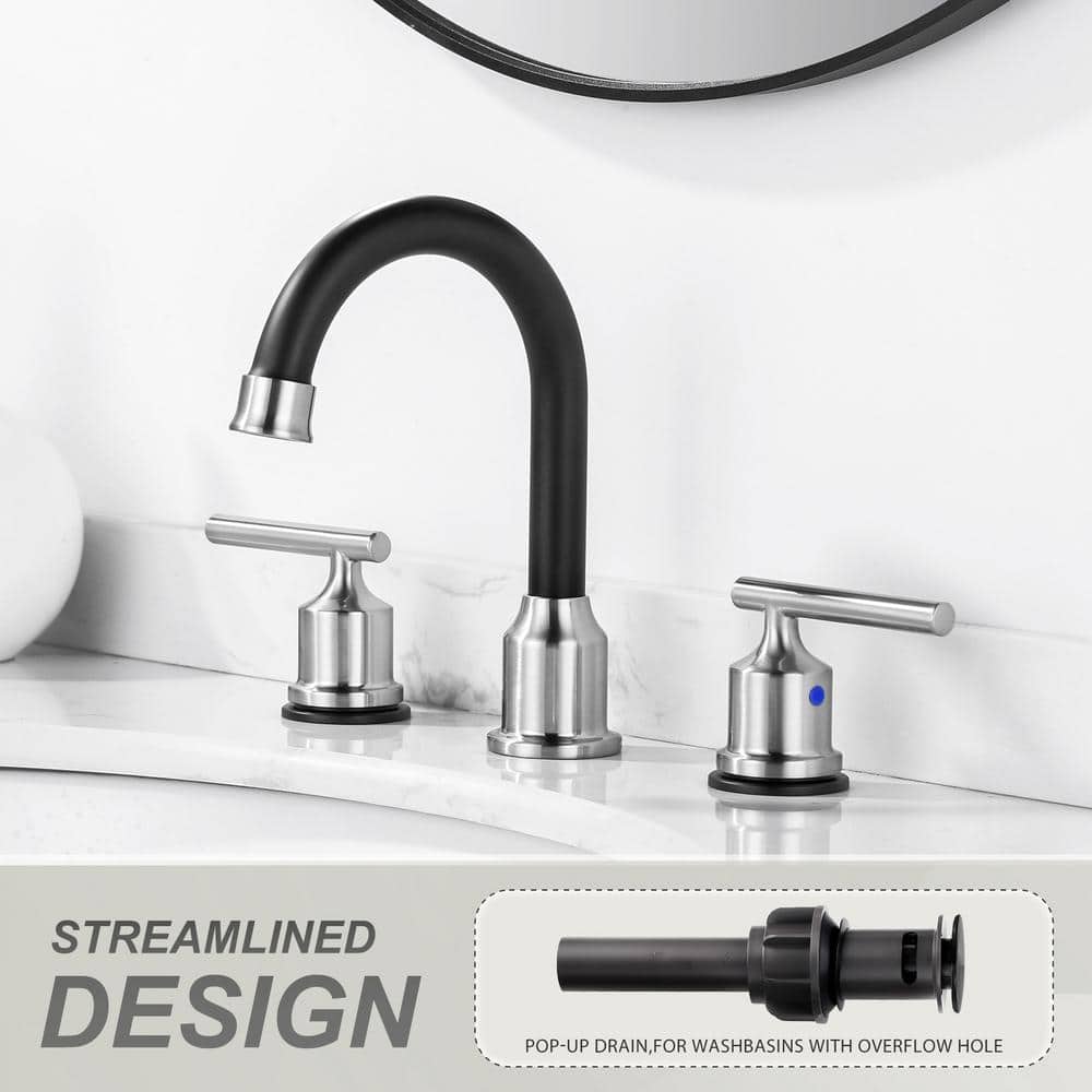 8 in. Widespread Double Handle Bathroom Faucet in Brushed Nickel and Black