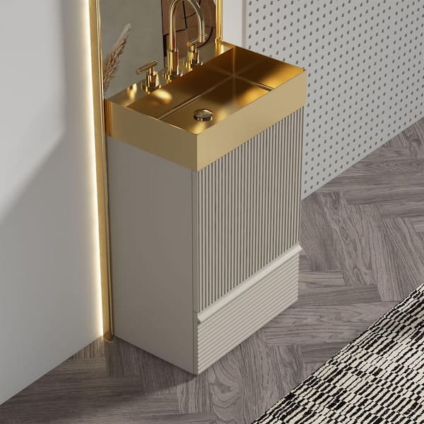BEANS 20 in. W Single Sink Freestanding Striped Cashmere Grey Bath Vanity with Gold Stainless Steel Top