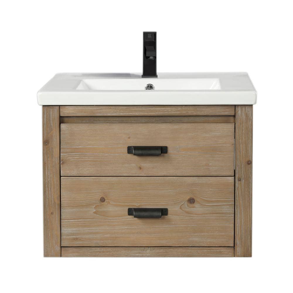 Kane 24" Weathered Fir Floating Bathroom Vanity with Ceramic Sink