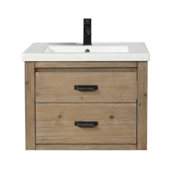 Ari Kitchen And Bath Kane 24 In W X 18 5 D X 19 5 H Bath Vanity In Weathered Fir With Ceramic Vanity Top In White With White Basin Akb Kane 24 Weathfir