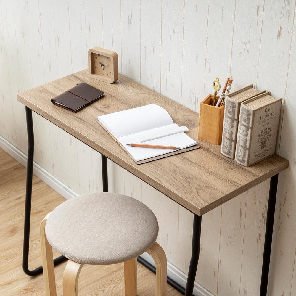 Compact Urban Industrial Black Wood Desk with Filing Cabinet