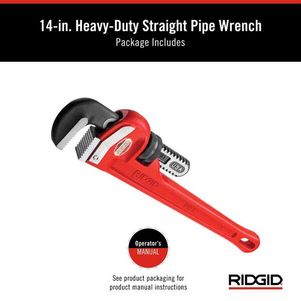 1/2" to 2" Jaw Size RIDGID Ridgid 14" Heavy Duty All Steel Pipe Wrench 