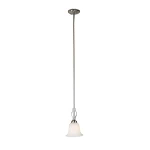 Glasswood 1-Light Brushed Nickel Mini Pendant with White Frost Glass Shade
