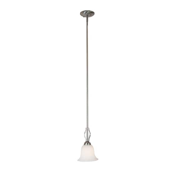 Bel Air Lighting Glasswood 1-Light Brushed Nickel Mini Pendant Light Fixture with White Frost Glass Shade