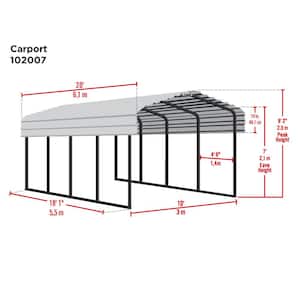 10 ft. W x 20 ft. D x 7 ft. H Charcoal Galvanized Steel Carport, Car Canopy and Shelter