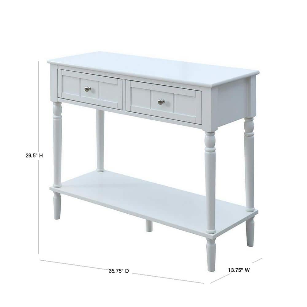 White Wood and Metal 2-Drawer Hall Table with Shelf