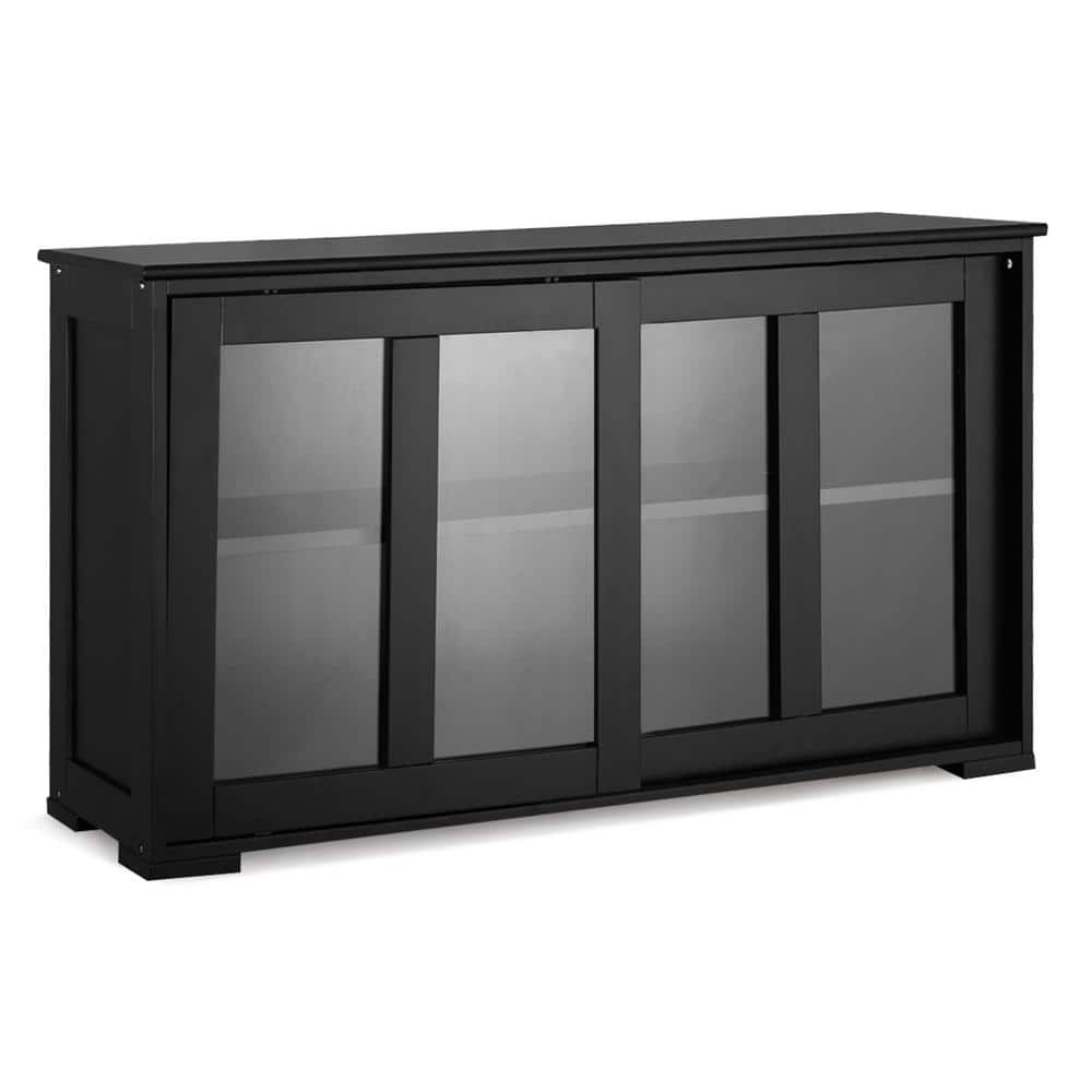 Black MDF and Glass Sliding Door Sideboard Cabinet