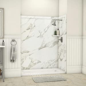 Royale 36 in. x 60 in. x 80 in. 11-Piece Easy Up Adhesive Alcove Bathtub/Shower Wall Surround in Calcutta Gold