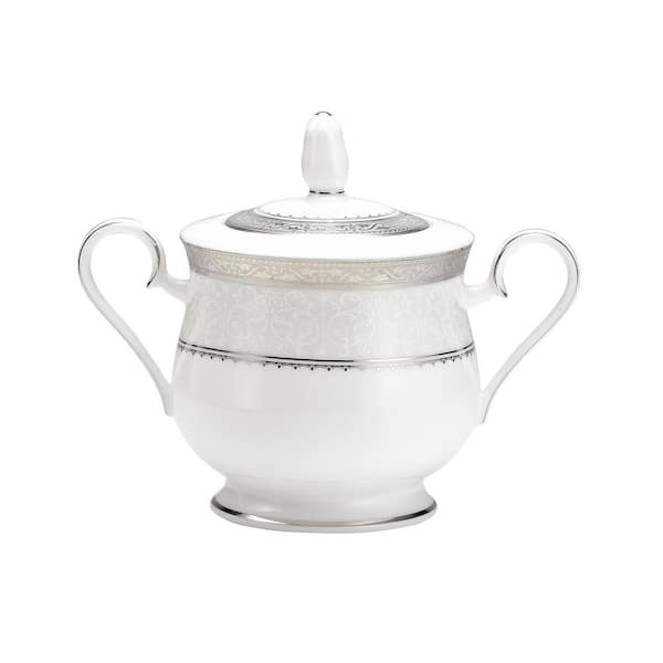 Noritake Odessa Platinum 11.5 fl. oz. White Bone China Sugar Bowl