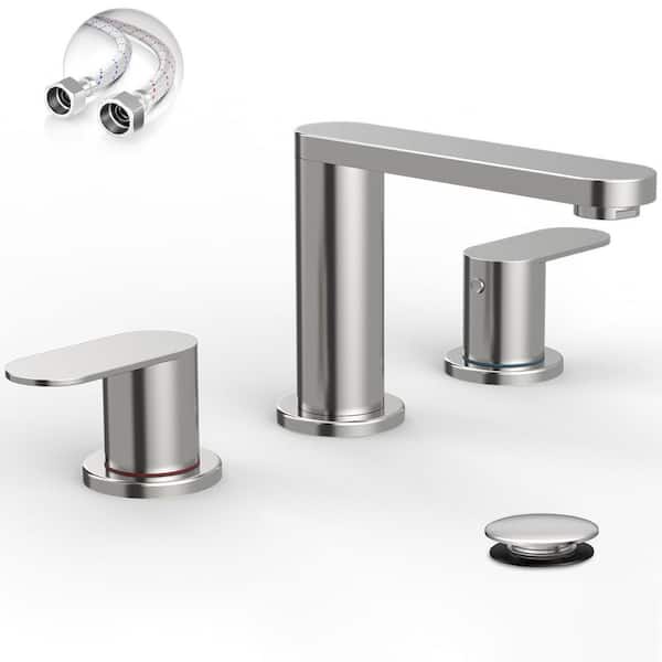 8 in. Waterfall Widespread 2-Handle Bathroom Faucet With Pop-up Drain Assembly in Brushed Nickel