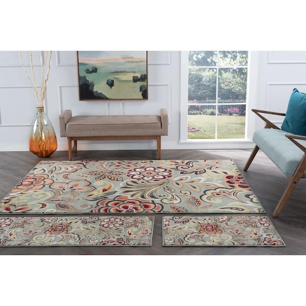 Deco Seafoam 5 ft. x 8 ft. Abstract 3-Piece Rug Set