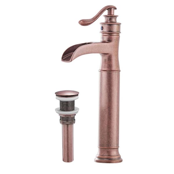 BWE Waterfall Single Hole Single-Handle Vessel Bathroom Faucet With Pop-up Drain Assembly in Copper