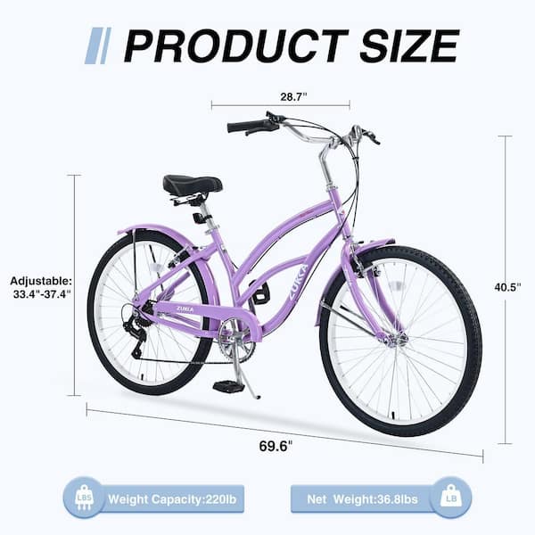 Zeus & Ruta 26 in. 7-Speed Purple Women and Men Beach Cruiser Bike