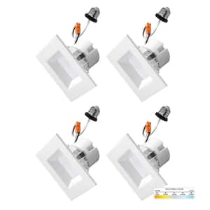 4 in. 11-Watt LED White Square Retrofit Recessed Housing Light 5 CCT 2700K to 5000K IC Rated Remodel Dimmable (4-Pack)