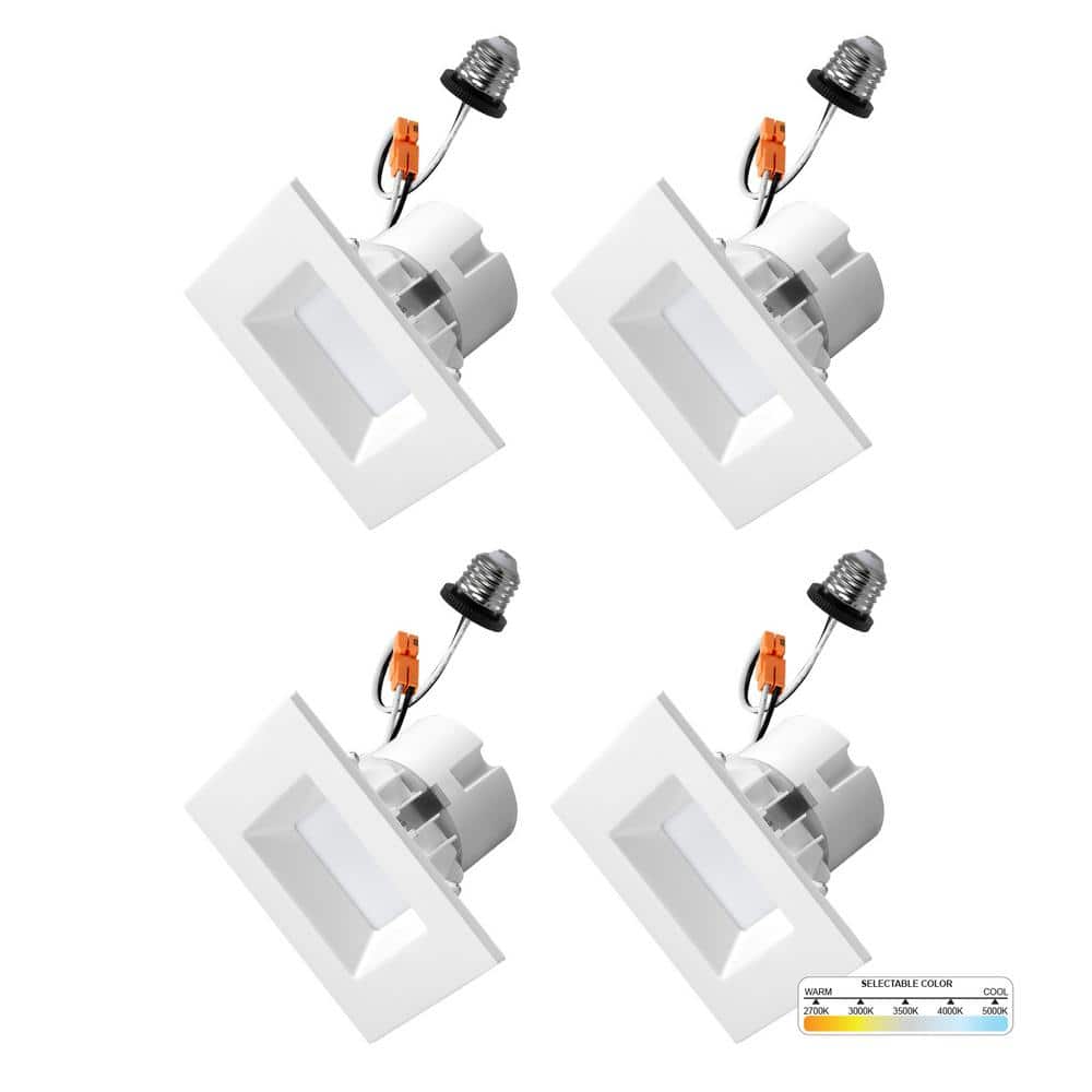 4 in. 11-Watt LED White Square Retrofit Recessed Housing Light 5 CCT 2700K to 5000K IC Rated Remodel Dimmable (4-Pack) price history on PriceWatchPro
