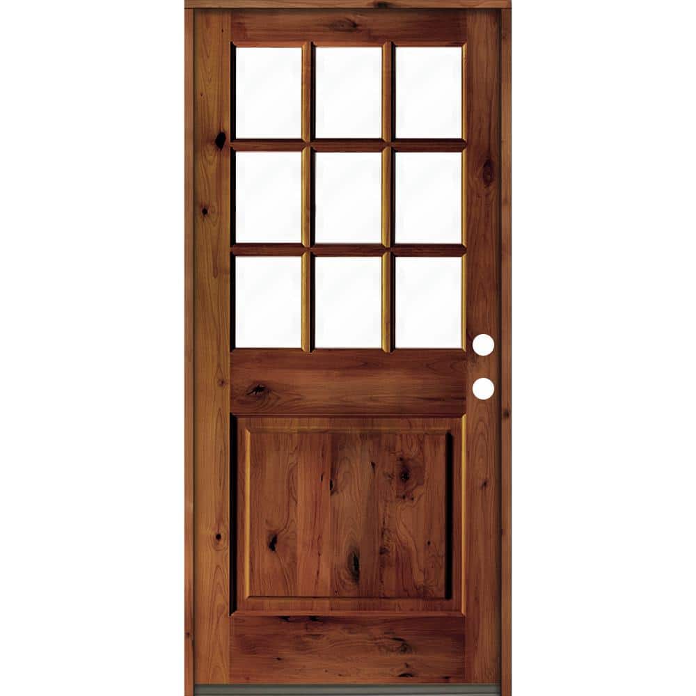 Krosswood Doors 36 in. x 80 in. Rustic Knotty Alder Clear LowE Glass 9Lite Red Chestnut Stain
