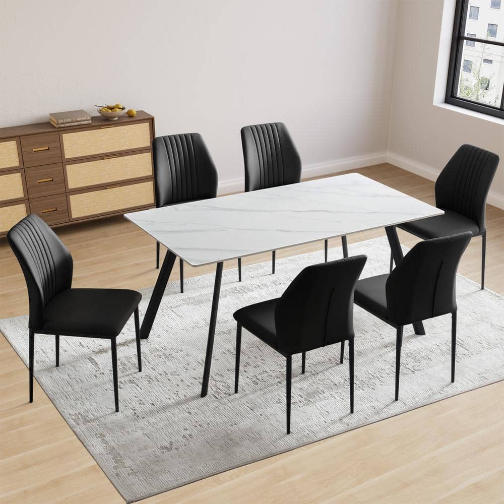 GOJANE 55.1 in. Rectangular Black Slate Stone Modern Dining Table, Carbon  Slate 