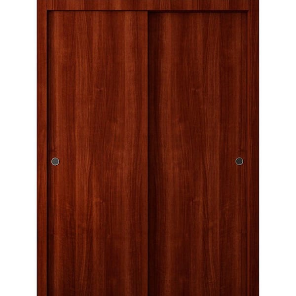 Assembly Required 3011 72 in. x 84 in. Reversible Walnut Franko Color Solid Core Wood Sliding Door Kit w/Separate Jamb