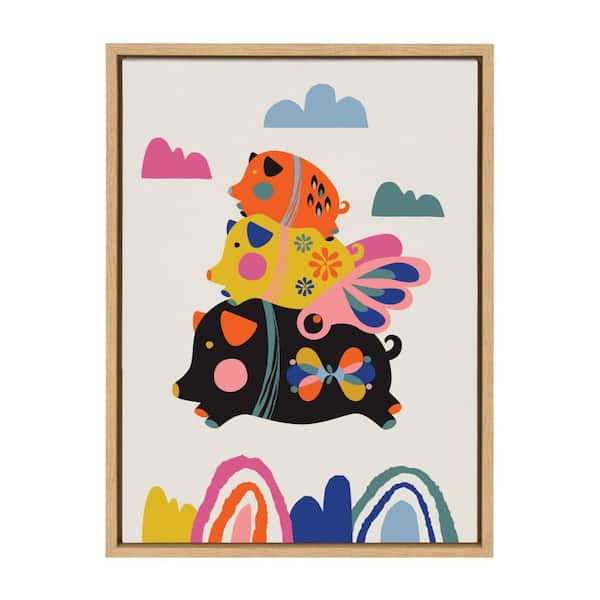 Sylvie "Flying Pigs" by Rachel Lee of My Dream Animal Framed Canvas Wall Art 24 in. x 18 in.