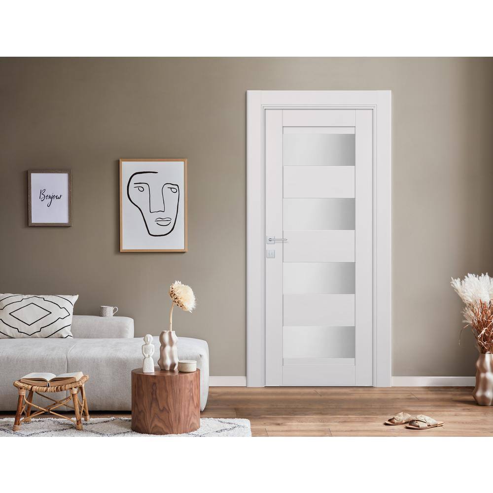 Bianco Noble Frosted Glass Solid Core Door Slab with Pine and MDF